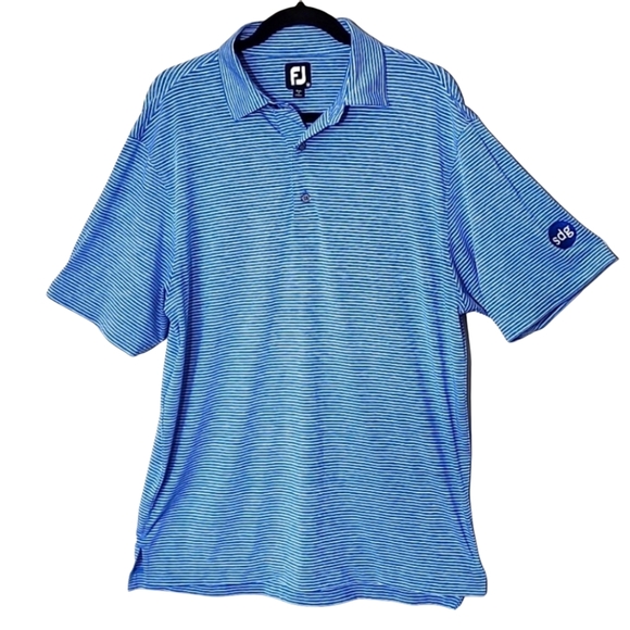 FootJoy FJ Polo Shirt Mens Medium Athletic Fit - Blue/White Stripe - Picture 1 of 5